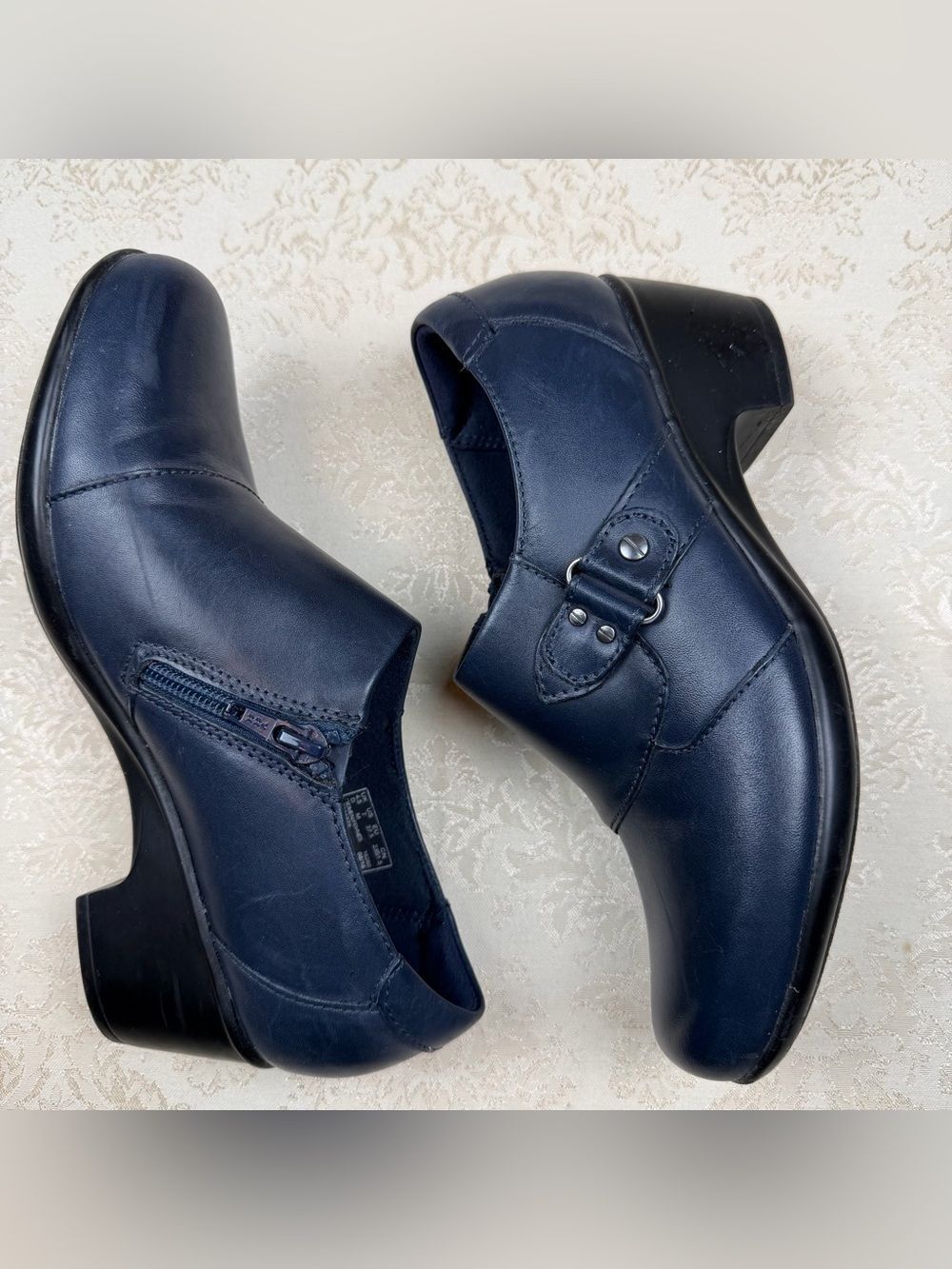 Clarks Navy Genette Harper Shoes, 7, Casual, Dress, Zip